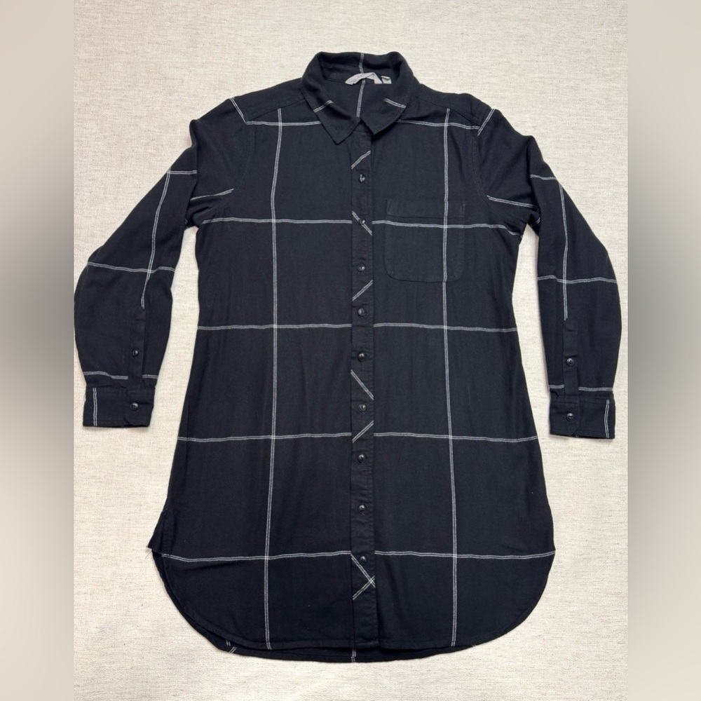Athleta Women Plaid Trail To Town Black Medium Flannel Athleisure Soft Cabincore
